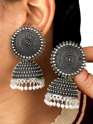 silver plated jhumka earring - 18248710 - Standard Image - 3
