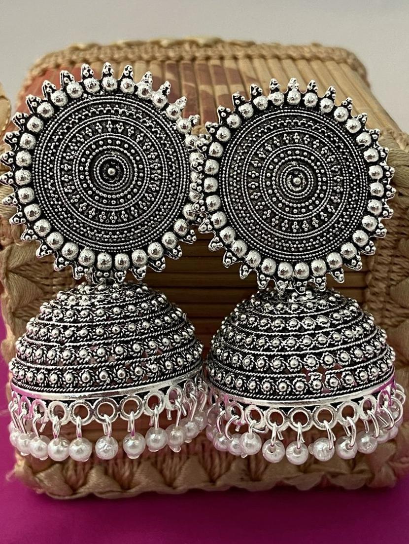 silver plated jhumka earring - 18248710 - Zoom Image - 2