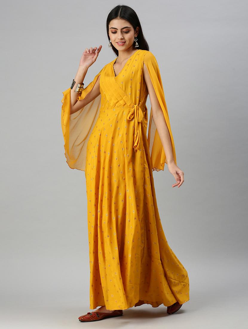 yellow cotton blend anarkali kurta - 18249149 - Zoom Image - 2