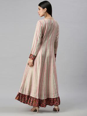 cream cotton blend anarkali kurta - 18249155 - Standard Image - 3