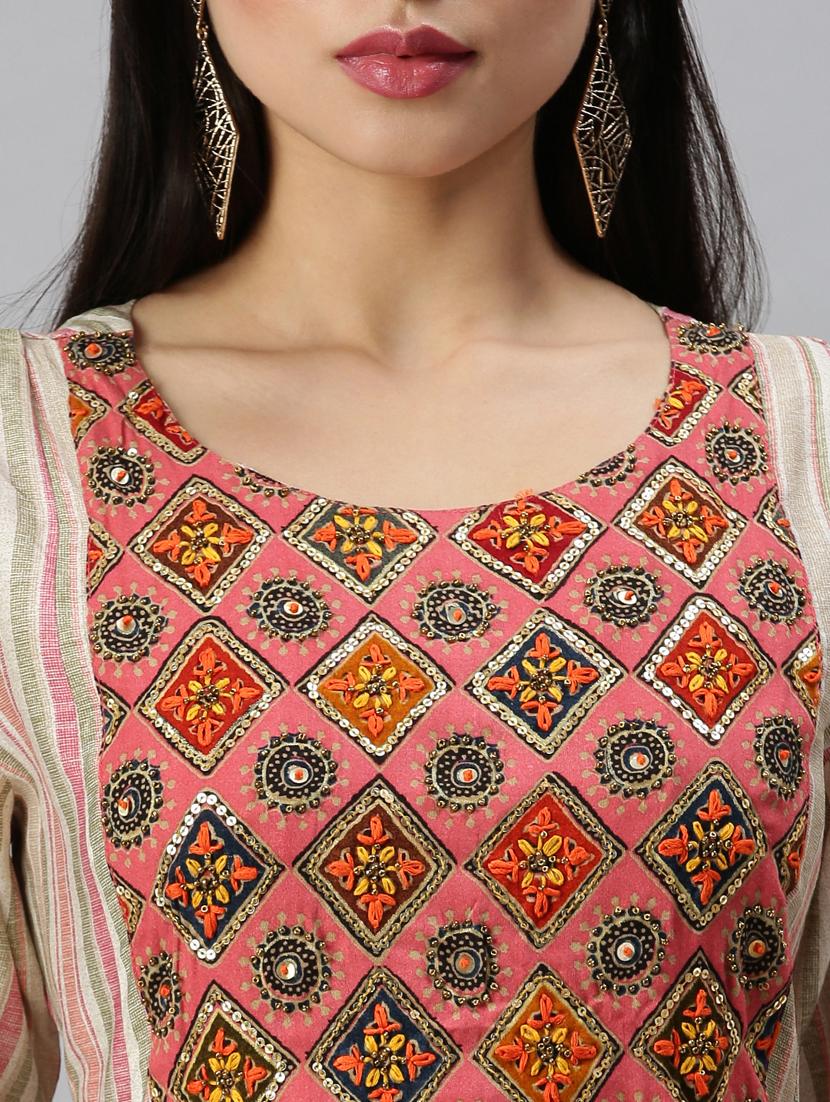 cream cotton blend anarkali kurta - 18249155 - Zoom Image - 4