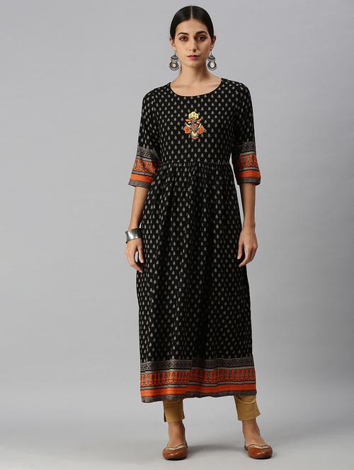 black cotton blend anarkali kurta - 18249164 - Standard Image - 1