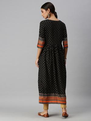 black cotton blend anarkali kurta - 18249164 - Standard Image - 3