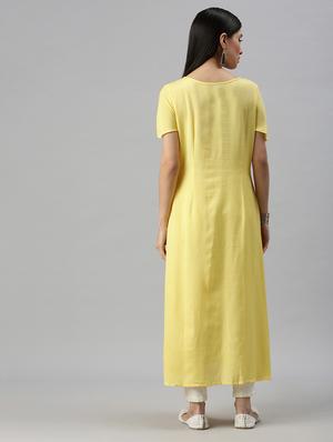 yellow cotton blend aline kurta - 18249176 - Standard Image - 3