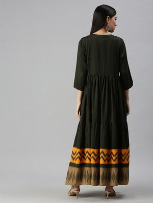 olive cotton blend aline kurta - 18249200 - Standard Image - 3