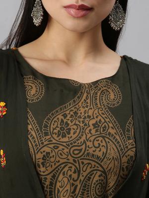 olive cotton blend aline kurta - 18249200 - Standard Image - 4
