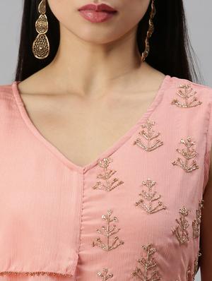 peach chiffon anarkali kurta - 18249210 - Standard Image - 4