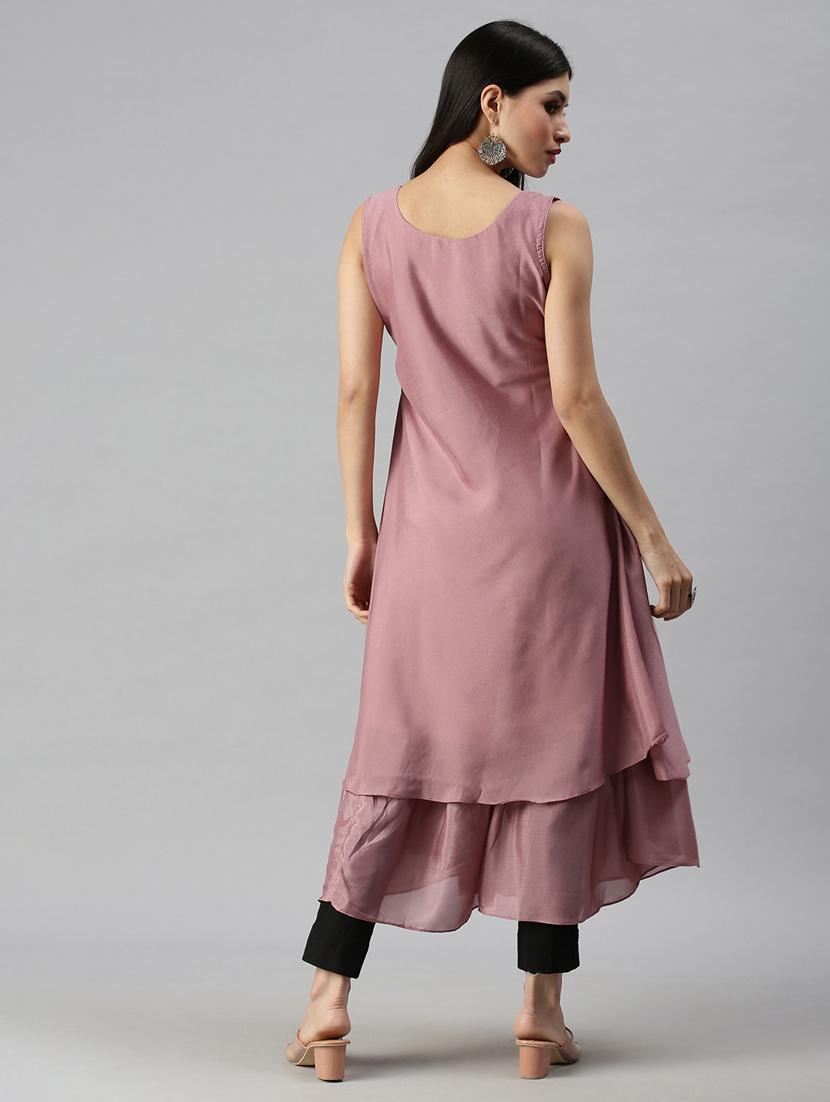 purple chiffon aline kurta - 18249224 - Zoom Image - 3