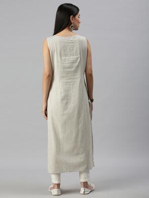 cream cotton blend aline kurta - 18249304 - Standard Image - 3