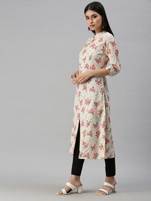 cream cotton blend aline kurta - 18249309 - Standard Image - 2