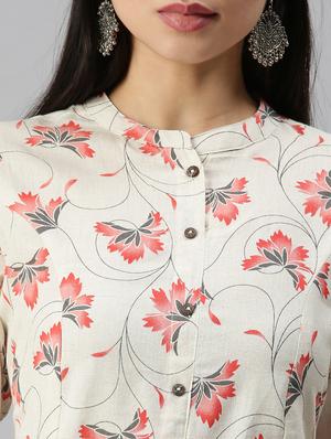 cream cotton blend aline kurta - 18249309 - Standard Image - 4