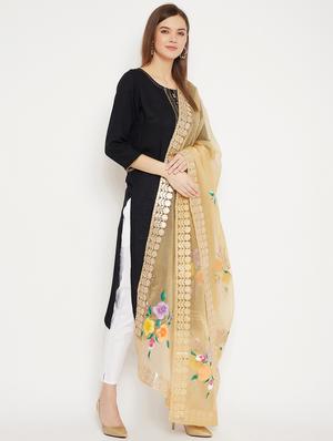 beige organza printed dupatta - 18249414 - Standard Image - 3