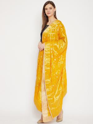yellow silk blend woven dupatta - 18249424 - Standard Image - 3