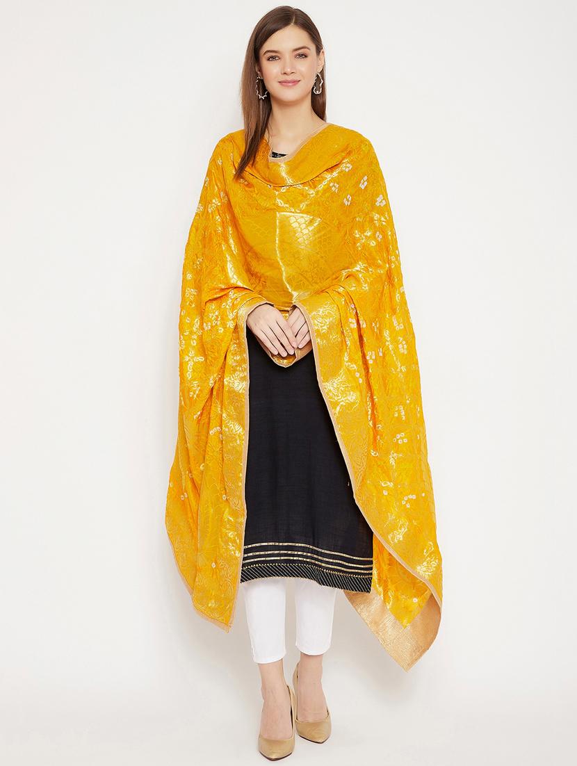 yellow silk blend woven dupatta - 18249424 - Zoom Image - 2
