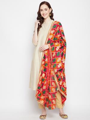 multi colored silk blend phulkari dupatta - 18249434 - Standard Image - 2