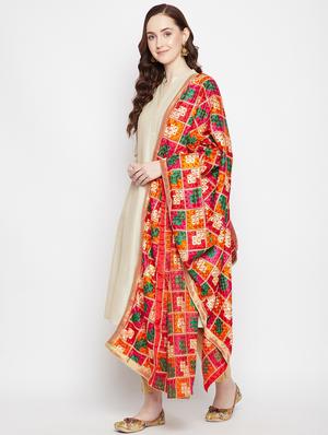 multi colored silk blend phulkari dupatta - 18249434 - Standard Image - 3