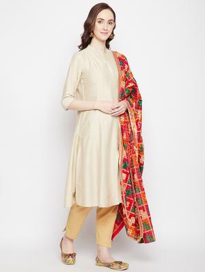 multi colored silk blend phulkari dupatta - 18249434 - Standard Image - 4