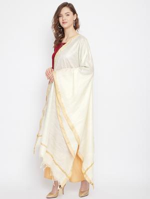 cream silk blend plain dupatta - 18249447 - Standard Image - 3