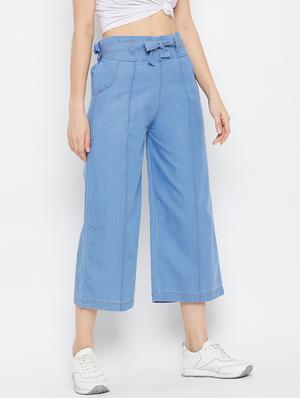 blue denim flat front trouser - 18249498 - Standard Image - 2