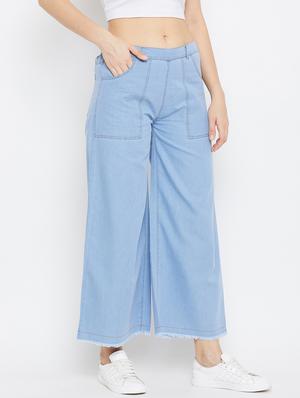 blue denim flat front trouser - 18249500 - Standard Image - 2