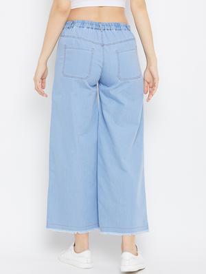 blue denim flat front trouser - 18249500 - Standard Image - 3