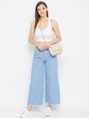 blue denim flat front trouser - 18249500 - Standard Image - 4