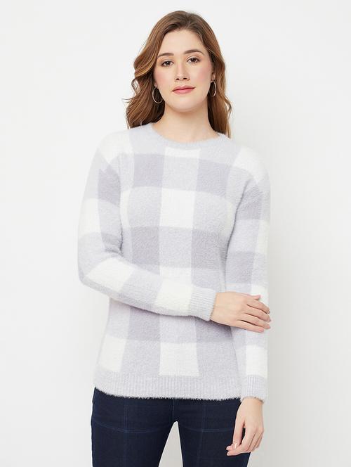 round neck checkered pullover - 18250044 - Very Small Image - 1