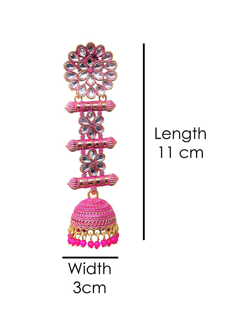 pink brass jhumka earring - 18250108 - Zoom Image - 4