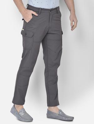 grey solid cargos casual trouser - 18250569 - Standard Image - 3