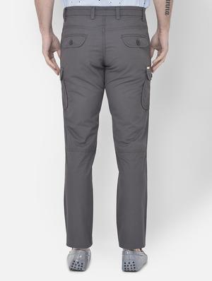 grey solid cargos casual trouser - 18250569 - Standard Image - 4