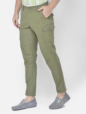 green solid cargos casual trouser - 18250572 - Standard Image - 2
