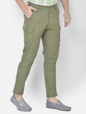 green solid cargos casual trouser - 18250572 - Standard Image - 3