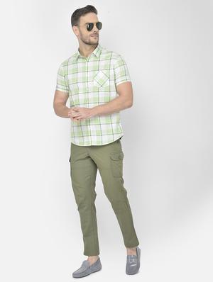 green solid cargos casual trouser - 18250572 - Standard Image - 5