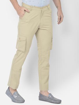 beige solid cargos casual trouser - 18250585 - Standard Image - 3