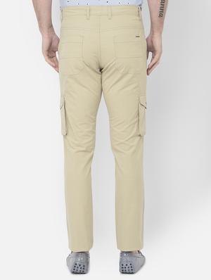 beige solid cargos casual trouser - 18250585 - Standard Image - 4