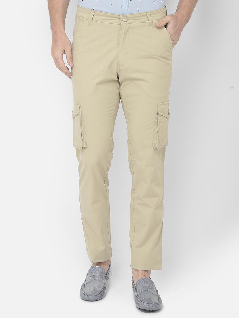 beige solid cargos casual trouser - 18250585 - Zoom Image - 1