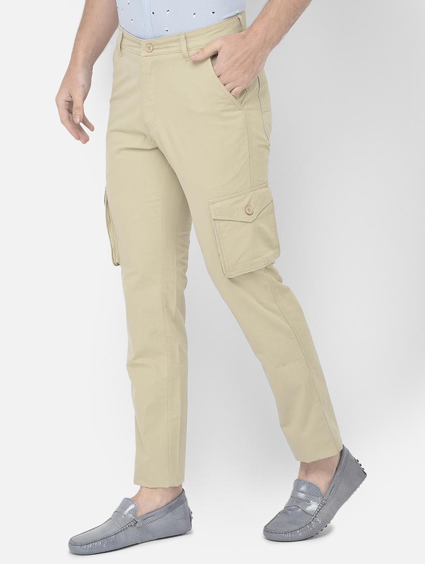 beige solid cargos casual trouser - 18250585 - Zoom Image - 2