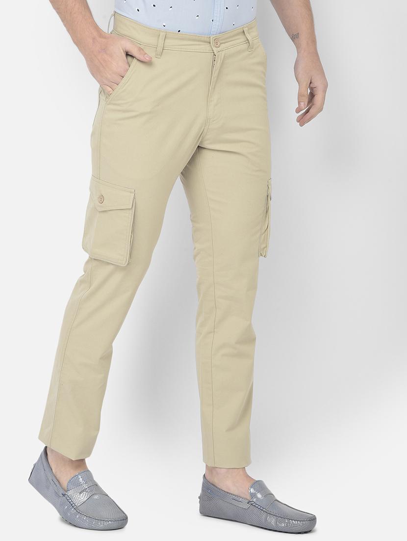 beige solid cargos casual trouser - 18250585 - Zoom Image - 3