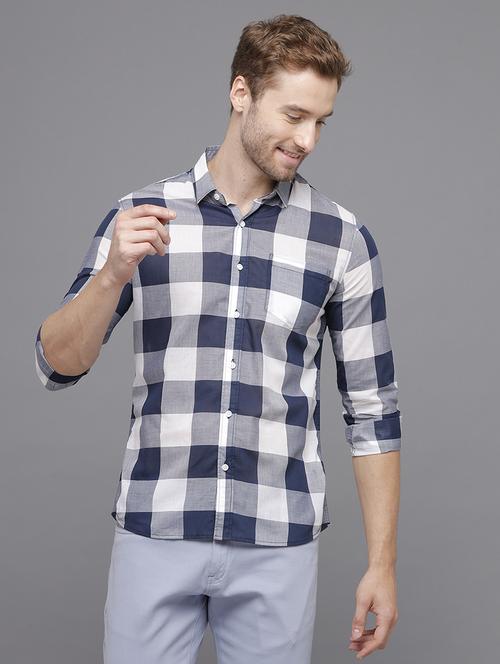 navy blue checkered casual shirt - 18250794 - Standard Image - 1