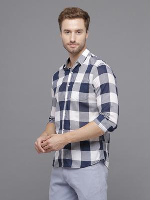 navy blue checkered casual shirt - 18250794 - Standard Image - 2