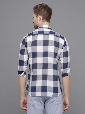 navy blue checkered casual shirt - 18250794 - Standard Image - 3