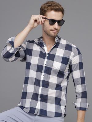 navy blue checkered casual shirt - 18250794 - Standard Image - 4