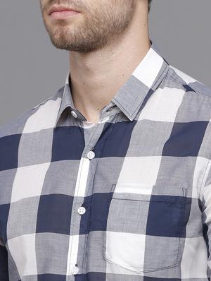 navy blue checkered casual shirt - 18250794 - Standard Image - 6