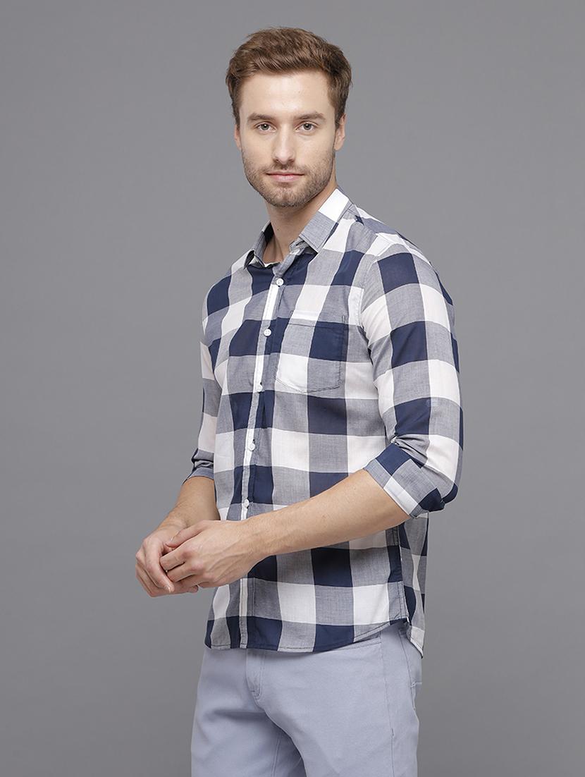 navy blue checkered casual shirt - 18250794 - Zoom Image - 2