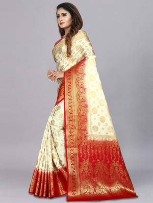 offwhite tussar silk woven saree with blouse - 18250828 - Standard Image - 2