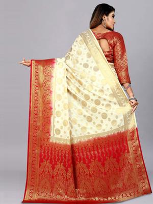 offwhite tussar silk woven saree with blouse - 18250828 - Standard Image - 3