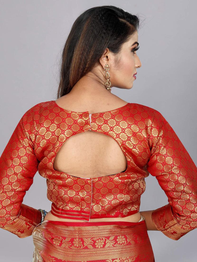 offwhite tussar silk woven saree with blouse - 18250828 - Zoom Image - 5