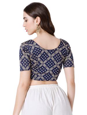 blue cotton lycra printed blouse - 18251058 - Standard Image - 3