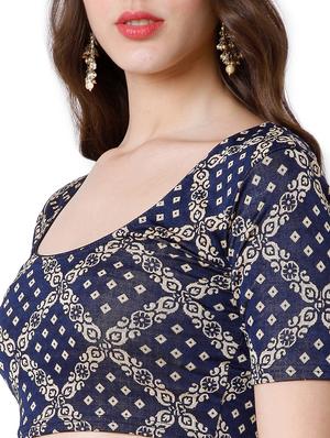 blue cotton lycra printed blouse - 18251058 - Standard Image - 5