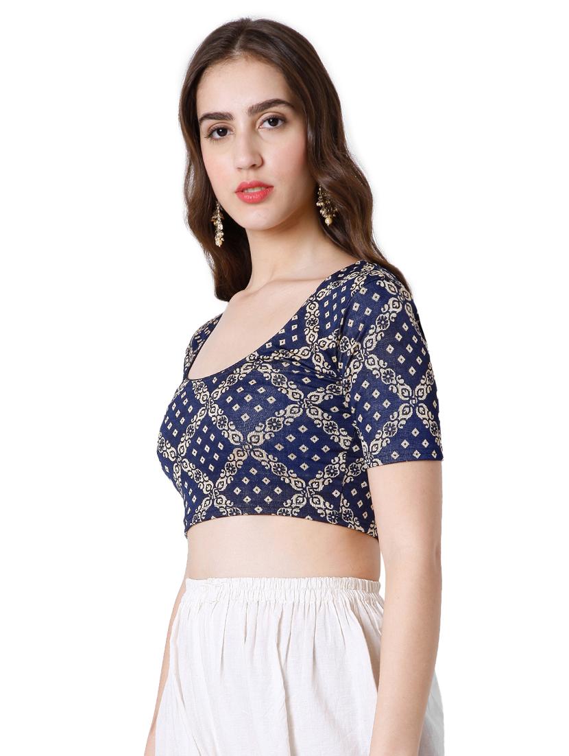 blue cotton lycra printed blouse - 18251058 - Zoom Image - 2